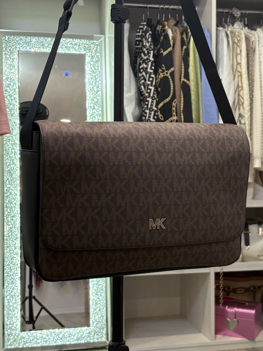 Michael Kors Harrison Medium Messenger Bag Brown MK Signature Crossbody